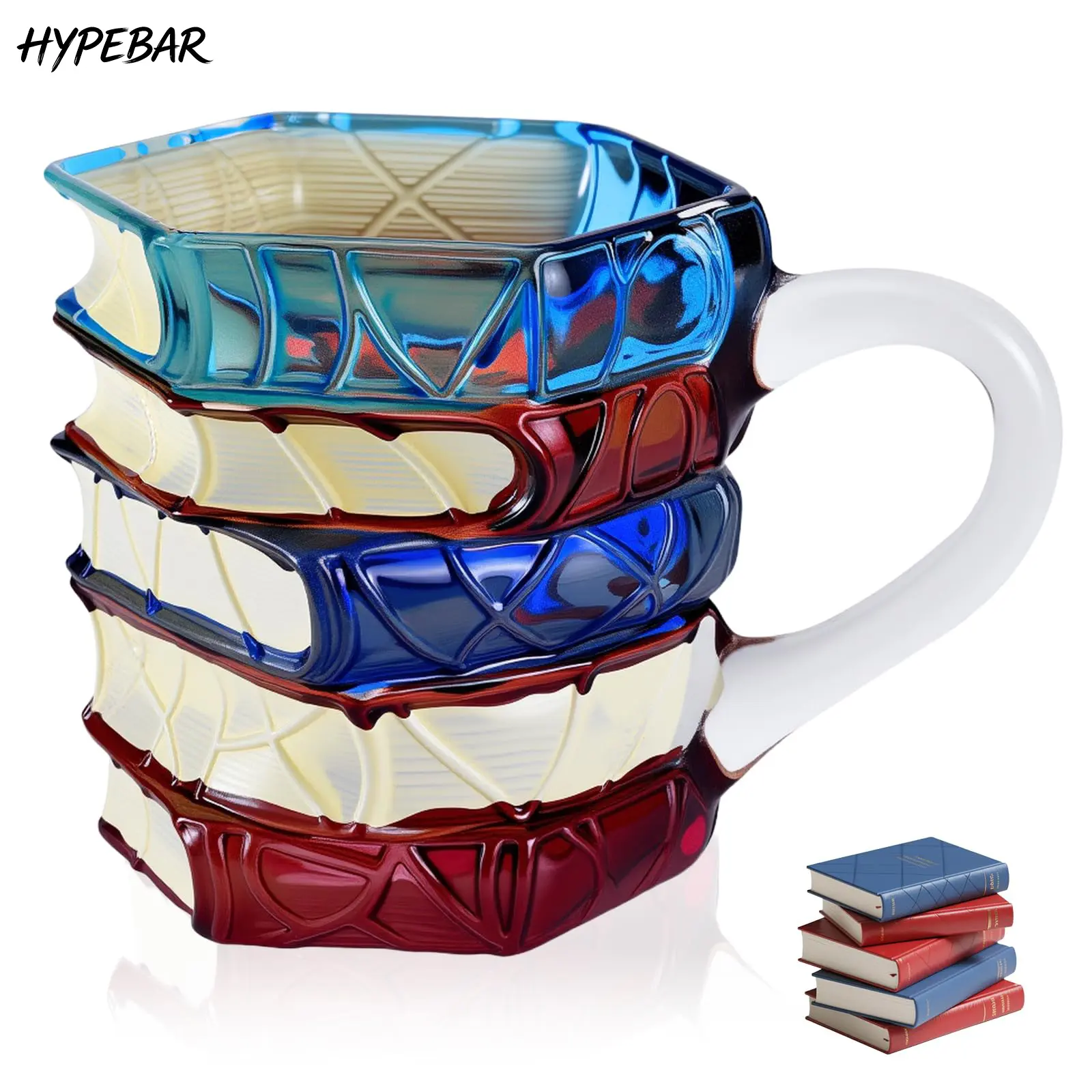 HYPEBAR Painted Book Mug Novelty Coffee Mugs, 3D Painted Book Coffee Mug, Novelty Unique Books Coffee Cup, Painted Glass Coffee Cup Gift for Readers, Librarians and Literature Lovers