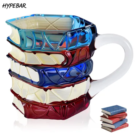 HYPEBAR Aesthetic Retro 3D Watercolour Book-Art Mug - Durable Painted Glass Coffee Cup, Practical and Decorative Bookish Things, Literature Lovers & Librarians Gift, Home Desk Kitchenware Drinkware, Microwave Safe