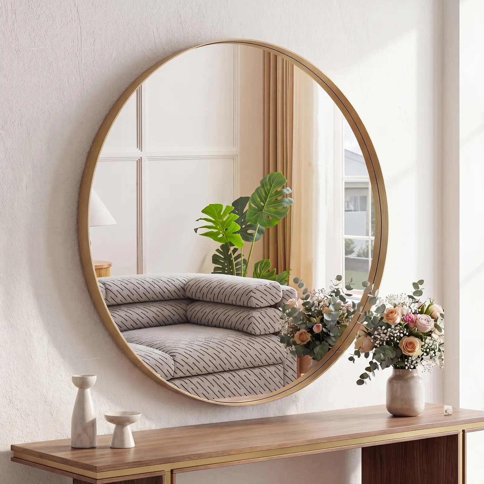 Round Wall Mirror, Bathroom Wall Circle Mirror with Metal Frame, Bathroom Decor for Entryway, Living Room, Vanity