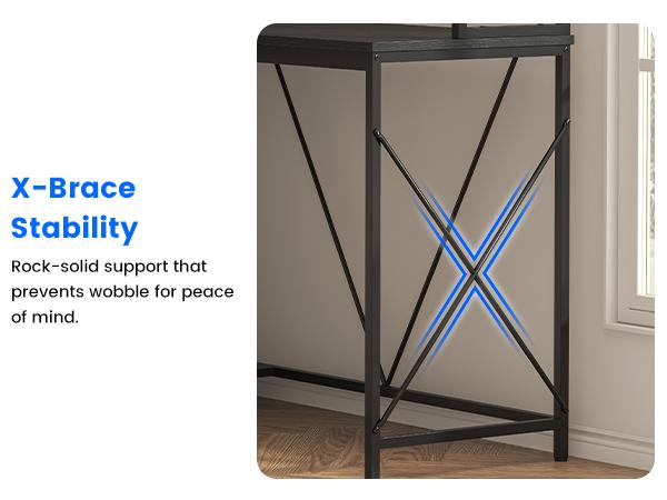 Kepptory L Shaped Gaming Desk, Home Office Computer Desk with Raised Display Stand, 2 Drawers and Glass Cabinets with LED Lights, Corner Desk with Storage Shelves, Power Outlet, Black