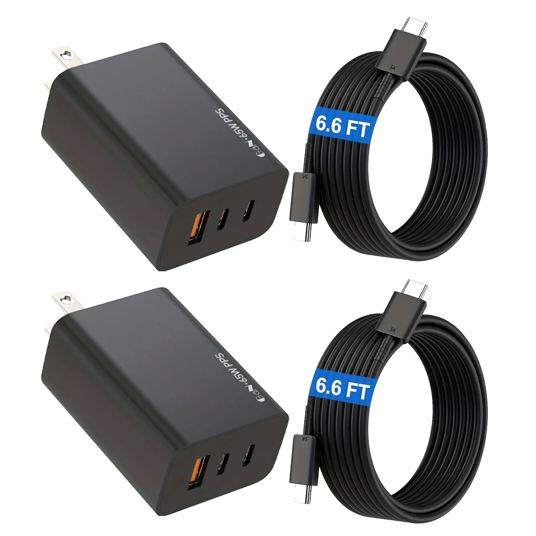 65W 3-Port PD+QC3.0 Super Charging Compact Wall Charger Block - Charge Three Devices Simultaneously with 6.6ft Cables - For iPhone 16/15, Tablet, Samsung Galaxy