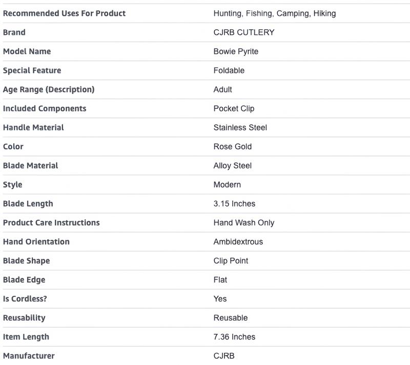 CJRB Bowie Pyrite Pocket Knife, EDC Knife, Folding Knife with 3.15'' AR-RPM9 Steel Blade, Hunting Knife with Wood Handle for Camping and FathersDayGift