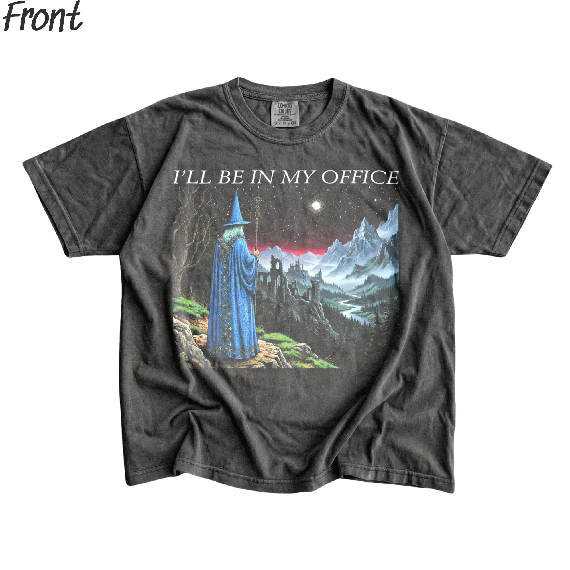 Vintage Graphic T-Shirt for Men, Funny 'I'll Be In My Office' Wizard Quote, Shortsleeve Top for Renaissance Faire Gifts, Tops, Round Neck, Casual, Menswear, Funny Graphic Tee