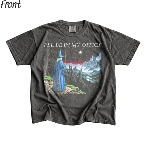 Men's Vintage Round Neck Short-Sleeve T-Shirt - Funny Wizard Office Quote Graphic, Fitted Cut, Streetwear, Renaissance Faire Gift, Casual Print Tee, Lightweight, All-Season Menswear Top