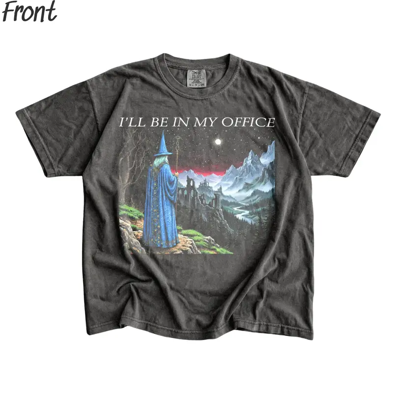 Men's Vintage Round Neck Short-Sleeve T-Shirt - Funny Wizard Office Quote Graphic, Fitted Cut, Streetwear, Renaissance Faire Gift, Casual Print Tee, Lightweight, All-Season Menswear Top