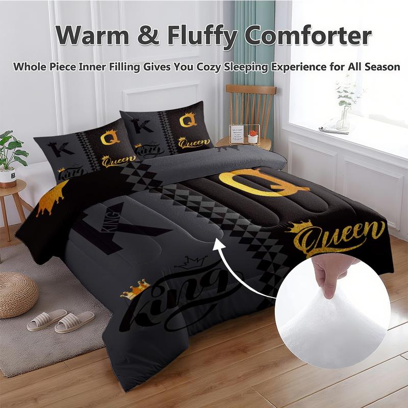 2/3 Pcs Deluxe Bedding Set, King And Queen Crown Printed Quilt Set, Including Comforter And Pillowcase, Shared By The Whole Family, Suitable for All Seasons, Is The Perfect Choice For Bedroom, Dormitory, And Guest Room Bedding Set