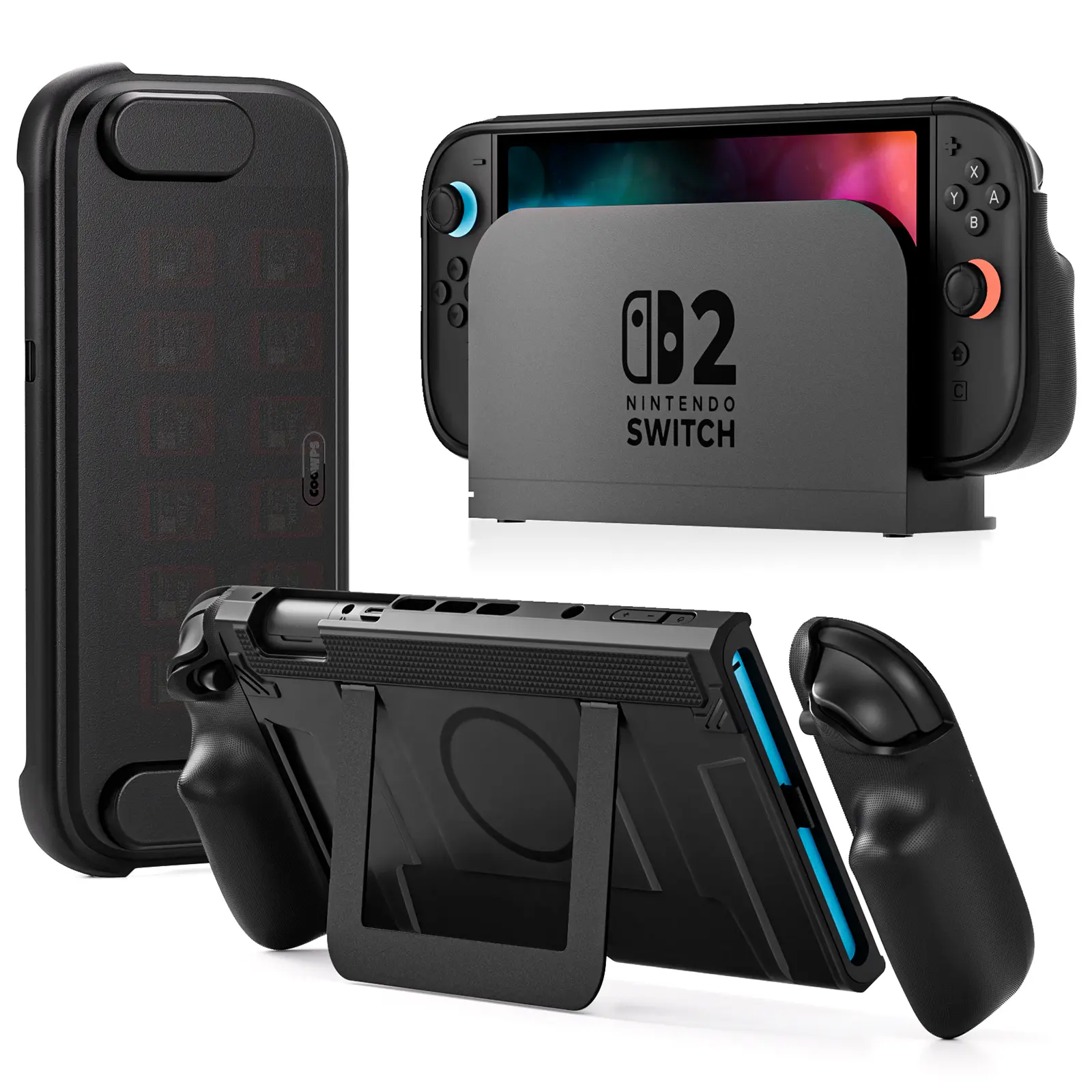 COOWPS Split Hard Protective Console Case for Nintendo Switch 2 - Magnetic Alloy Aluminum TPU Middle Frame, PC Face Cover, Non-Slip Ergonomic Grip, 12 Game Card Storage, Stand Support, Shock-Absorbent, Anti-Scratch Gaming Console Accessory, Console Access