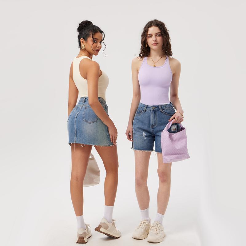 OQQ Women's 3 Piece Sexy Sleeveless Square Neck Bodysuits Ribbed Racerback Comfort Basic Slim Stretchy Bodysuits Womenswear Underwear Lady Minimalist Jeans Tank Tops Soft Everyday