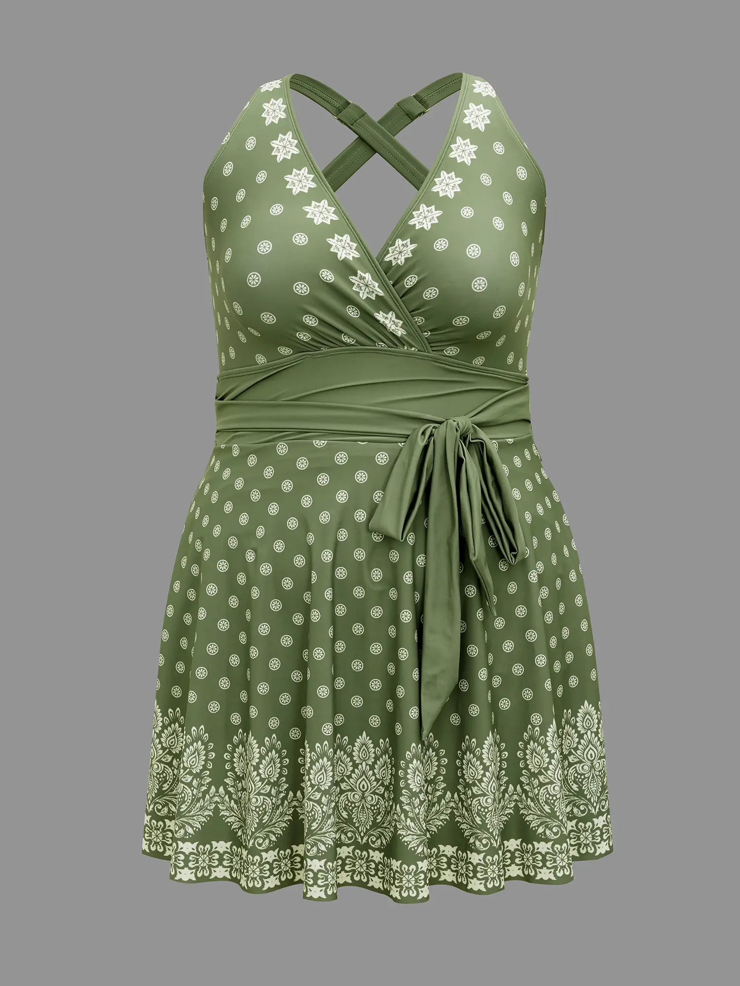 Tummy controlBLOOMCHIC Plus Size Boho Print Waist-Tie Surplice Neck Swim  Dress [M-6X] 2026 Summer Vibes Swimweek - TikTok Shop