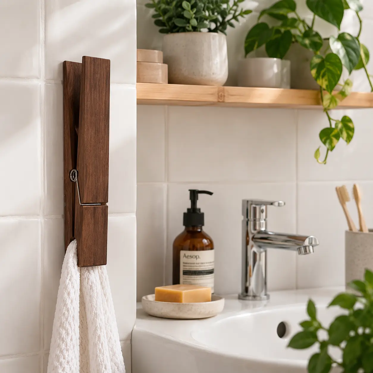 Jumbo Wooden Clothespins with Spring - Home Laundry Hangers, Towel Holder, DIY Crafts Supply for Farmhouse Bathroom Laundry Room