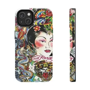 Ed Hardy Vintage Tattoo Flash Art Pattern Tough Phone Case. Edgy Y2K Streetwear Aesthetic Heavy Duty Shockproof Protective Smartphone Cover for iPhone 17 Pro Max 16 Air 15 14 13 12 11. Cool Gift Accessory.