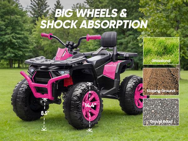 Hikiddo Kids ATV 4-Wheeler, Ride on Toys for Big Kids with 2 Seater Bluetooth Light