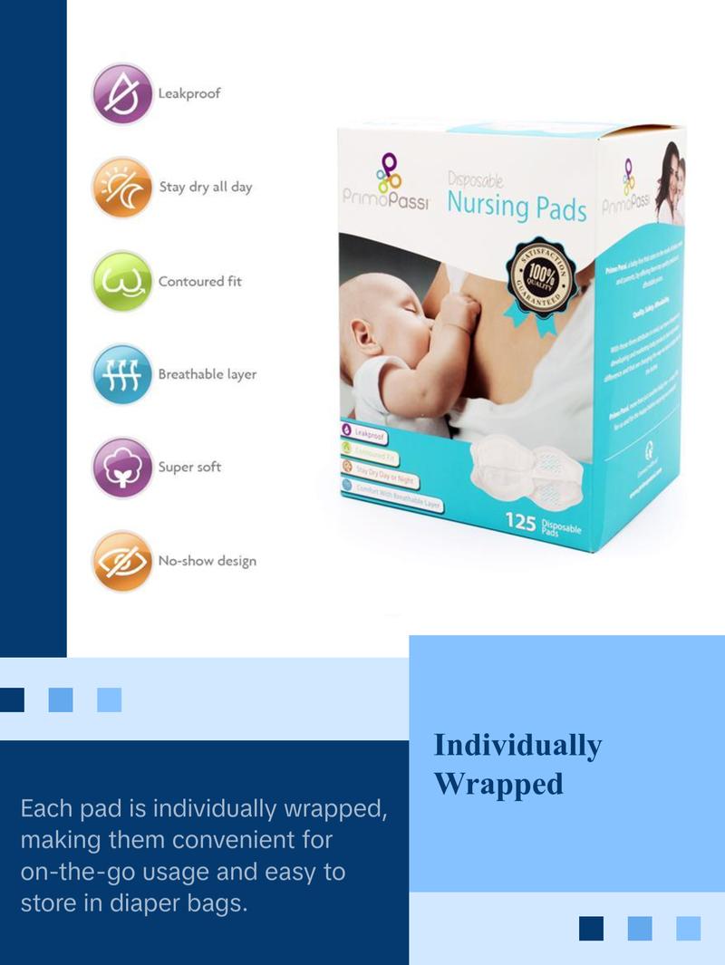 Primo Passi Disposable Nursing Pads, Breastfeeding Pads ultra absorbent, 125 Pack