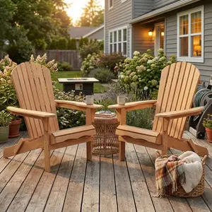 Outdoor Wooden Folding Adirondack Chair Set of 2 with Pre-Assembled BackRest, Wood Patio Chair for Garden Backyard Porch Pool Deck Firepit