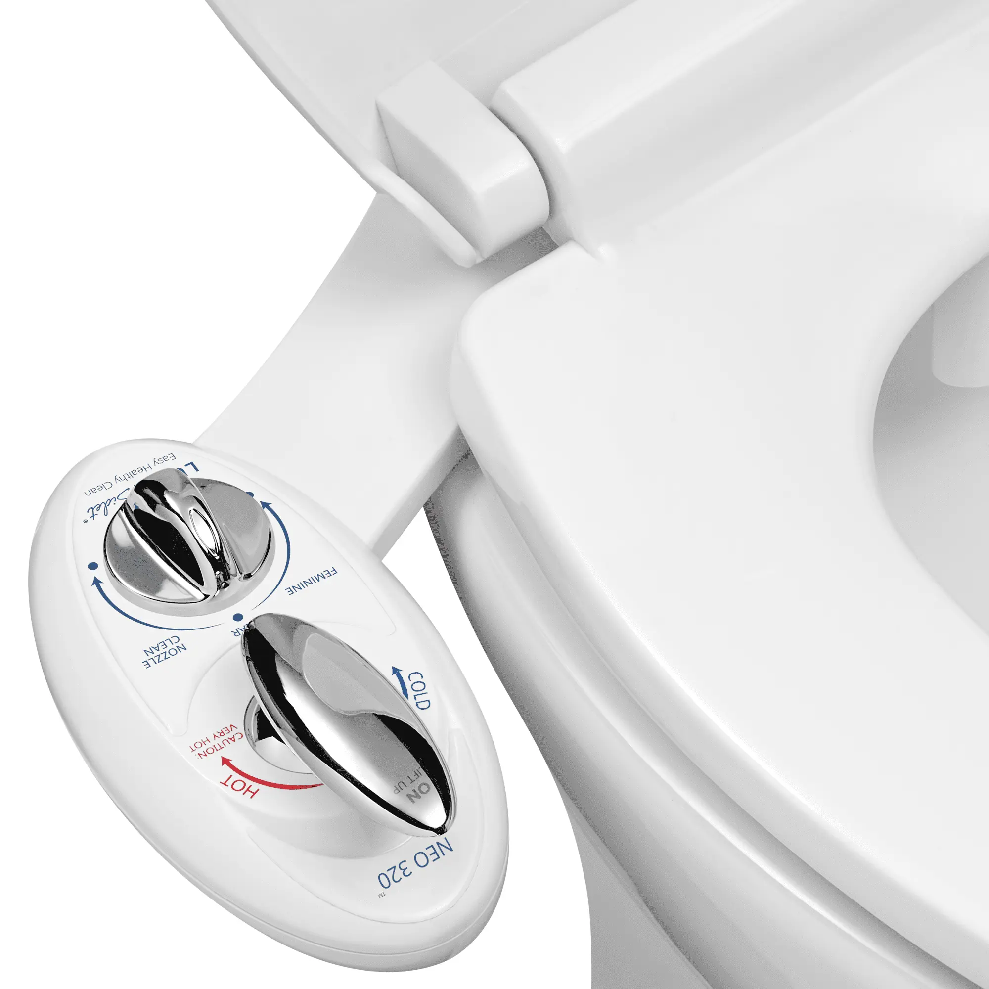 LUXE Bidet NEO 320 Non-Electric Toilet Seat Attachment - Heated Bidet with Rear Wash, Feminine Wash, Self-Cleaning Lever Control, 2x Attachment Plates, Hot Water Cap with Washer, Polyurethane Hot Water Hose, Bidets In Toilets, Toilet Installation