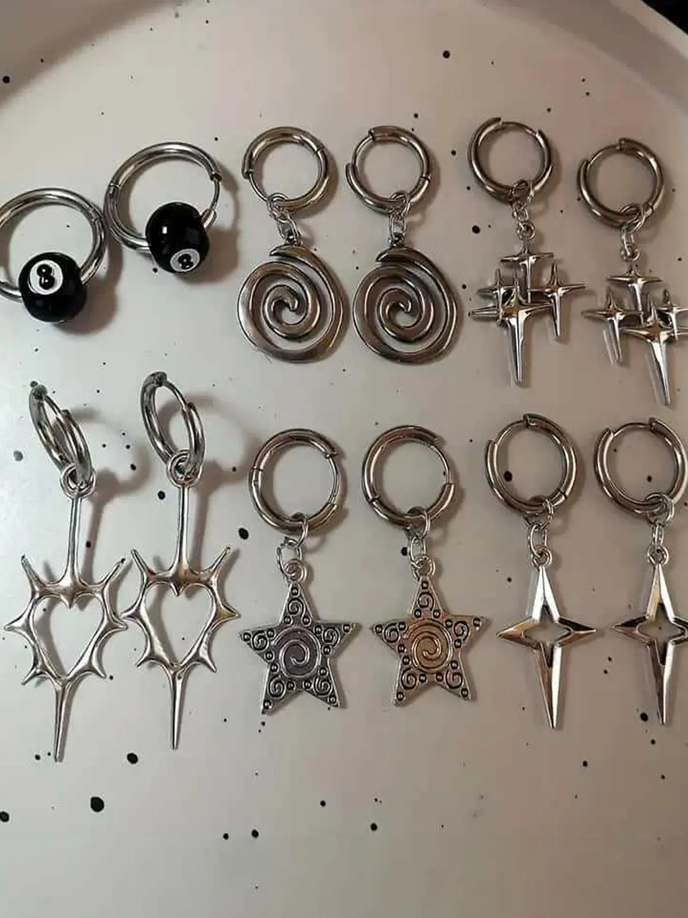 6 Pairs Gothic Y2K Punk Spiral Star Earrings, Vintage Hip Hop Rock Unisex Party Jewelry Set, Earrings Dangling, Unique Fashionable Jewelry Accessories for Men and Women