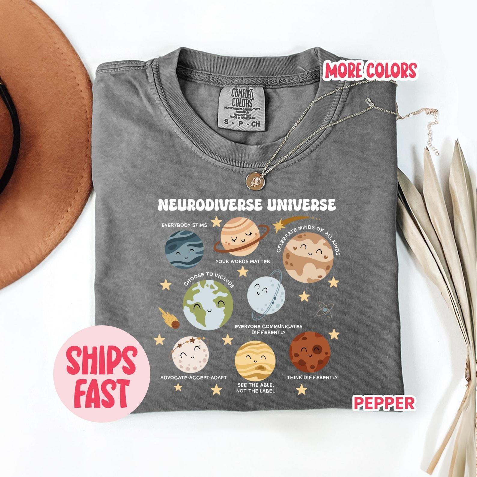 Autism Awareness Comfort Colors T-Shirt, Neurodiverse Universe Shirt, Sped Teacher Tee, Autism Tee, Space Neurodiversity Shirt, Full Colors, Full Sizes