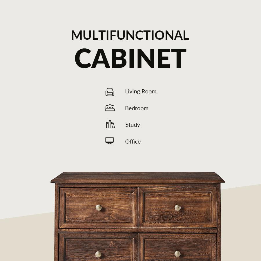 Hulala Galatea 30'' Tall End Table 3-Drawer Farmhouse Cabinet/Nightstand with Built-in Power Strip, Faux Six-Drawer, Solid Wood Legs & Adjustable Feet