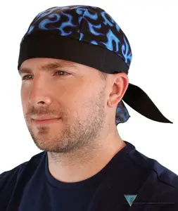 Breathable Cotton Skull Caps - Perfect for Any Activity - Blue Liquid Flames on Black