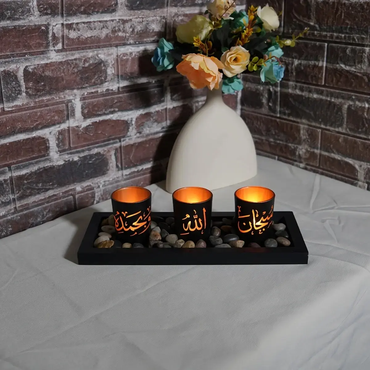 Modern Islamic Themed, Set of 3 Candle Holders, Glass Candle Holder, Miner Candle Holder, Desktop Decorative Vintage Candle Stand for Home, Office and Party (without Candles), Home Decor and Interior Decoration Accessories, Decoration Items