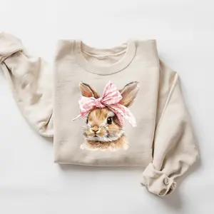 Easter Bunny T-Shirts, Crewneck Sweatshirts & Pullover Hoodie, Retro Easter Sweater, Coquette Bow Bunny Sweater, Easter Bunny Sweater, Cute Bunny Easter Day Gift,Bunny Sweatshirt DFRE