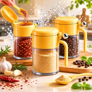 Spice Storage Containers Set of 3 with Tray and Built-in Spoon, Airtight Seasoning Jars, Moisture-Proof Dustproof Spice Organizer for Salt, Sugar, Pepper, Coffee, Herbs and Powder Storage