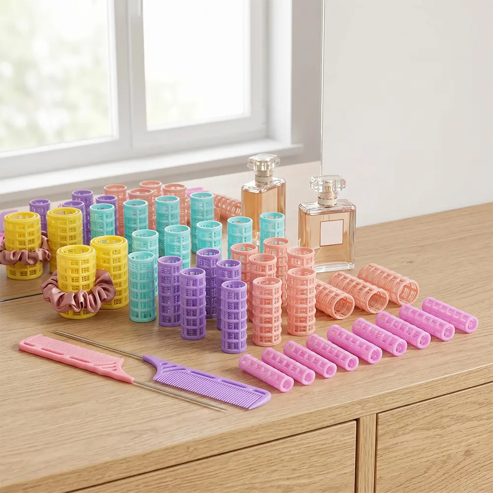 36-Piece Plastic Hair Roller Set – 5 Sizes Self-Grip Curlers, No Heat, with 2 Steel Pintail Combs, Hair Styling Tools for Short to Long Hair