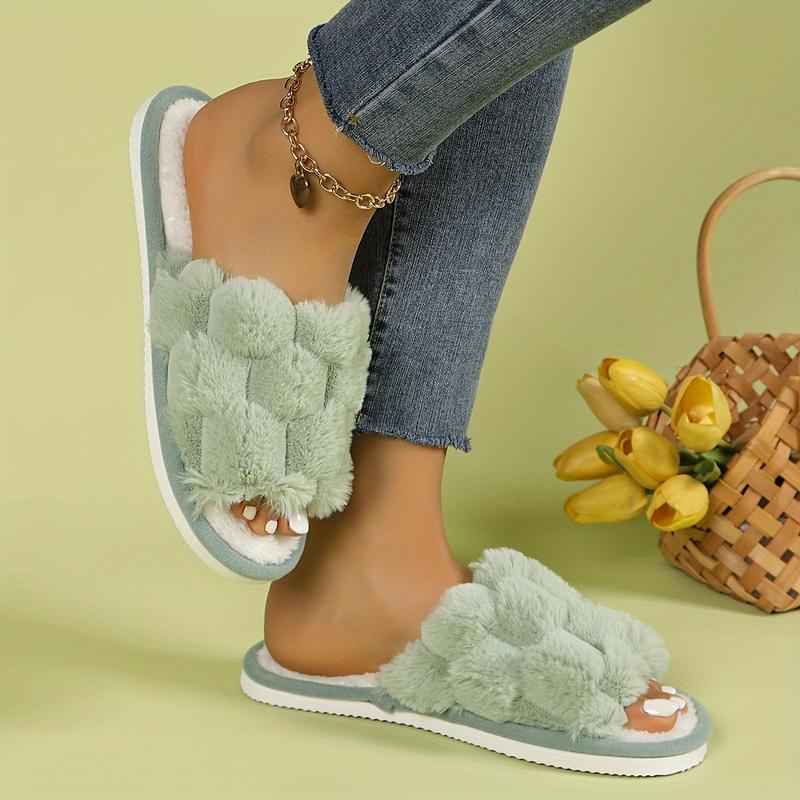Fuzzy Open Toe Slippers for Women Indoor Cozy Memory Foam Slip On House Slides Shoes Gifts for Womens Her Mom