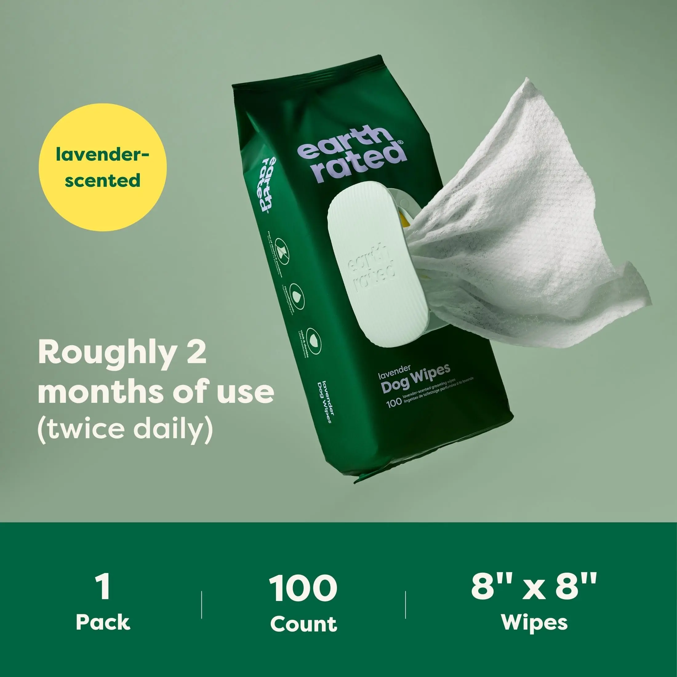 Earth Rated | Hypoallergenic Dog Wipes for Gentle Cleaning of Paws, Body, and Butt, Cleaning and Odor Control