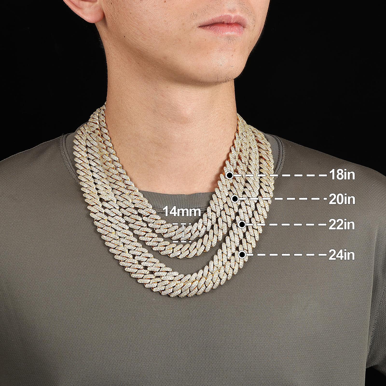 【##CZP397】Shining Cuban Chain Fashion Trend Square Necklace Miami Cuban Chain Ice Out Men's Hip Hop Rap Fashion Necklace Sparkling 14mm Width  FallFreshness