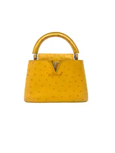 Pre-owned Louis Vuitton Calfskin Shoulder Bags Capucines Yellow Ostrich Leather Handle Bag LV1999