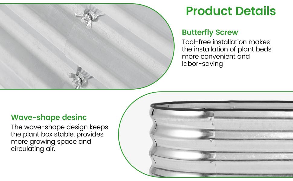 【GARVEE】Galvanized Silver Raised Garden Bed Kit 4.5×2×1ft, 2pcs Oval Metal Planter Boxes for Vegetables, Flowers, and Fruits with Anti-Rust Coating and Rubber Edge Protection, Outdoor Durable Garden Solution