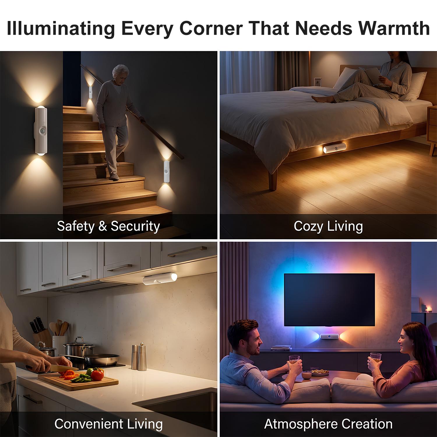 2Pcs Smart Rechargeable LED Night Light with Motion Sensor – RGB Gradient Ambient Lighting, Dimmable Wall Lamp, Magnetic & Stick-On Design, USB Convenient Charging, Long-Lasting Battery, Perfect for Halloween Decor, Bedroom, Stairs, Hallway & Entryway