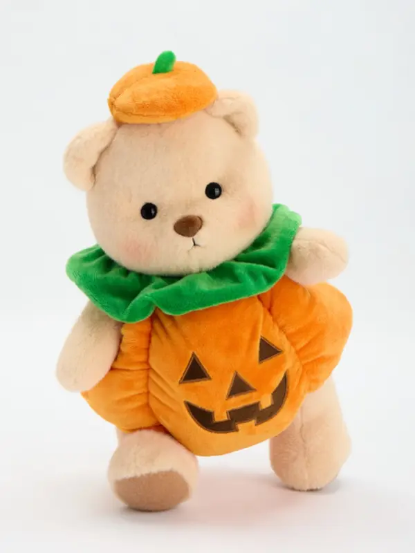 Getahug Halloween Spooky Pumpkin Bear - Handmade Jointed Huggable Stuffed Animal, Durable Soft Fluffy Plush Toy, Cute Animal Design Keychain & Bag Charm, Quick Wipe Clean Gift for Kids