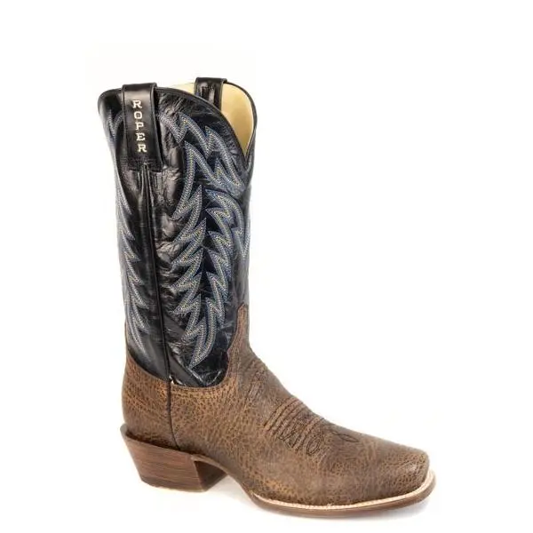 Mens Roper Brown Bison Vamp Rawhide Boots