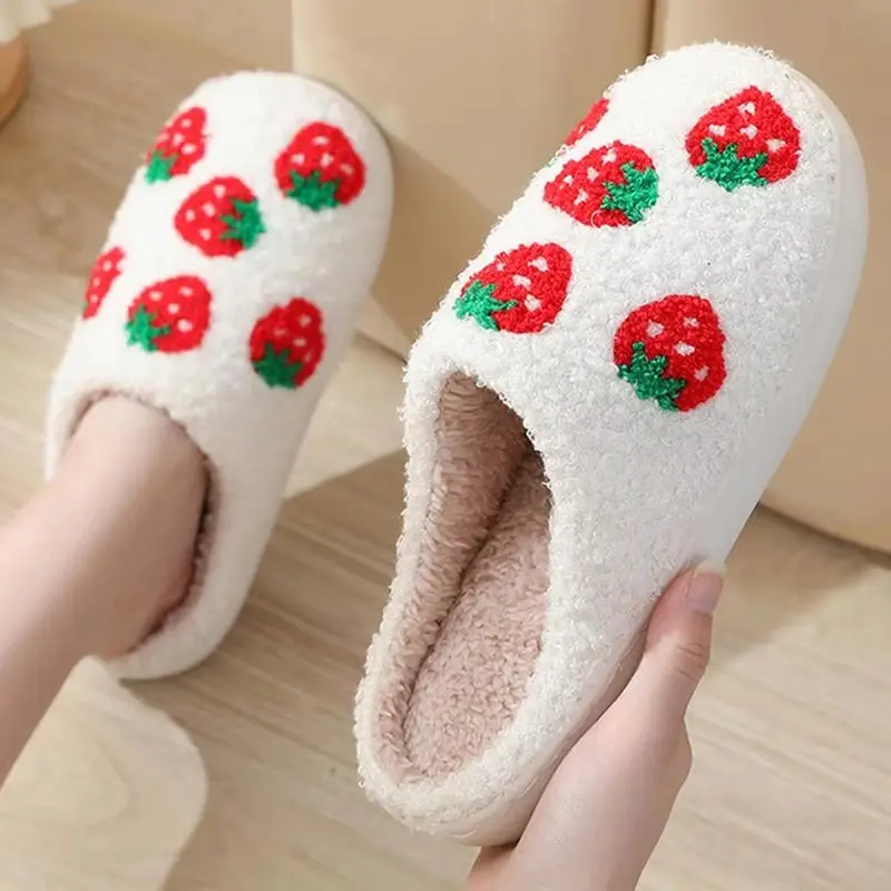 One Pair of Cute Comfortable Bedroom Slippers home Slippers Plush Slippers Indoor and Outdoor Slippers Lovely Strawberry themed Cartoon Slippers That Are Warm  Non-slip  and Suitable for Both Home and Outdoor Use Women Shoes
