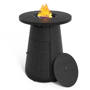 Pizzello Godere - 31.5" Propane Bar Height Fire Pit Table Outdoor Round Wicker Gas Fire Table