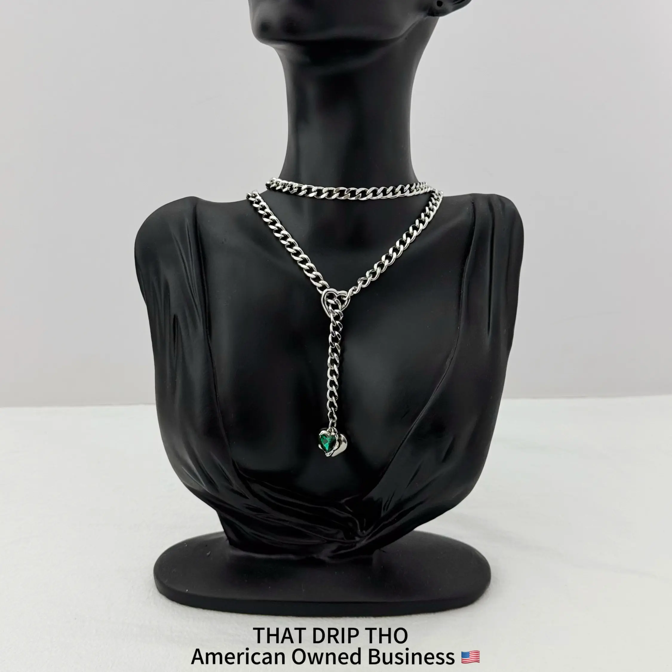 Heart Crystal Charm Slip Chain Jewelry Necklace, Adjustable Durable Thick Chain for Couples, Gf, Bf, Fashion Jewelry for Alternative Women & Men, Gothic Girl Chain Daily Collar, Altfashion Necklace with Pull Chain
