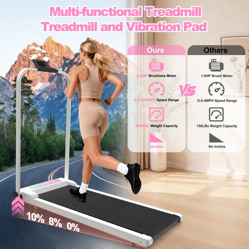 【SAVEYOUR】Foldable 2-in-1 Treadmill & Under Desk Walking Pad with Vibration Pad,Portable Treadmill with Handlebars, Incline & Remote for Home Cardio in Small Spaces, Office Apartment Fitness Equipment
