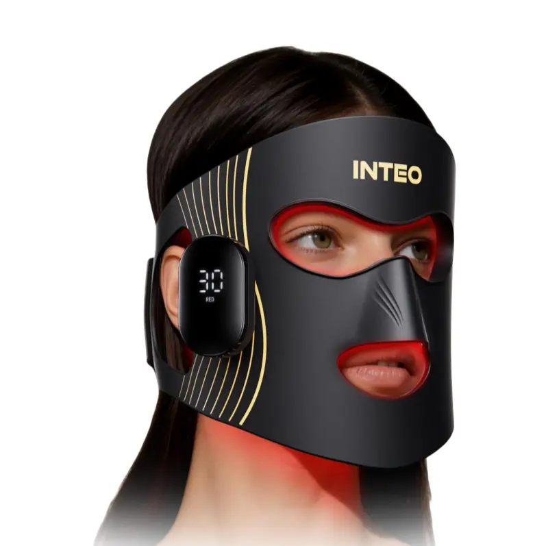 INTEO Wireless Red Light Therapy Mask 4 Modes Breathable Red Light Therapy Mask with 4 Color Light Modes 850NM Infrared LED Face Mask Light Therapy with Timer, Portable Led Mask for Home & Travel