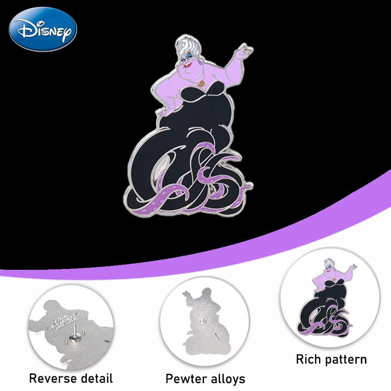 3PCS Disney Classic Villain Pin Officially Licensed Black Magic Maleficent Evil Queen Ursula Anime Brooch Backpack Decoration Jacket Lapel Anti-Rust Exquisite Alloy Enamel Gift