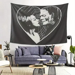 Frankenstein and the Bride Gothic Romantic Pattern tapestry, Interesting Lightweight Decoration wall hanging, dopamine Art tapestry Suitable for living room, bedroom, college dorm, trippy room decor creative gifts，bedroom decorative accessories