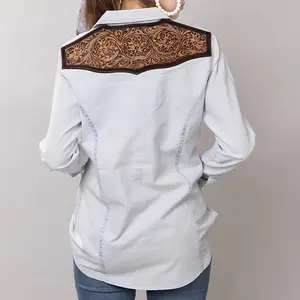 American Darling Genuine leather Hand tooled carved Women 100% cotton Denim Blazer dress jacket ladies |Vintage