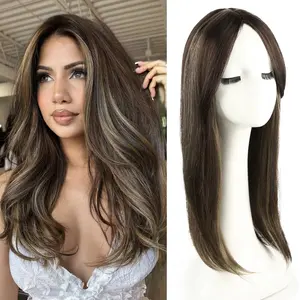 Auvzy Clip in Synthetic Hair Topper with Bangs for Women, 18inch Hair Topper Long Layered 6"X6" Big Base Toppers Hairpieces for Women with Thinning Hair