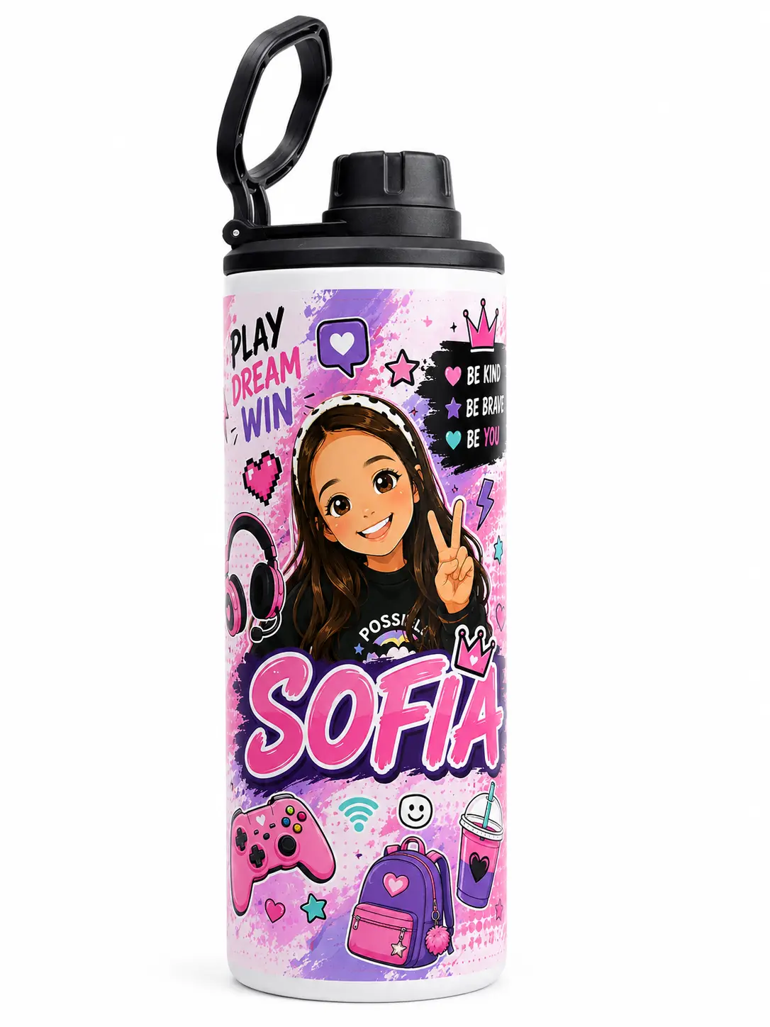 Personalized Kids Water Bottle – Custom Name – Stainless Steel – School Bottle