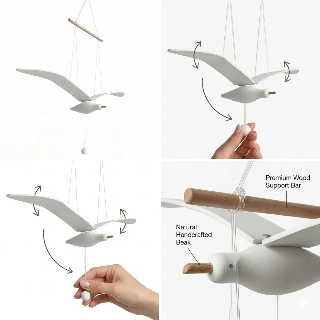 【Handcrafted Seagull Shape Wooden Bird Shaped Hanging Decor】- 25.6" Large Wingspan Coastal Home Decor, Modern Nursery Wall Ornament, Decorative Hanging Decor for Kids Room, Ocean Theme Gift Idea