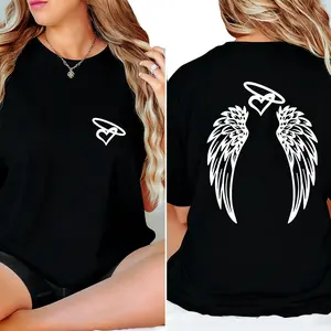 Angel Wings & Halo Heart Tees with Front Back Designs, For Women, For Men [180G 100% cotton, lightweight and breathable, soft and comfortable]