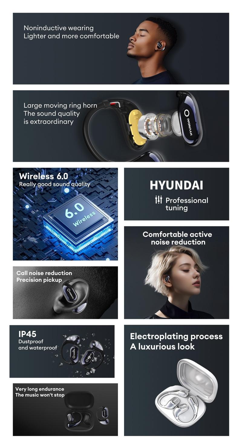 HYUNDAI HY Q18 Pro Electronic Earbud Bluetooth Headset Supports 169‑Language Translation with Full‑Color Touch Screen, Audio Wireless Headphones for Music & Phone Calls