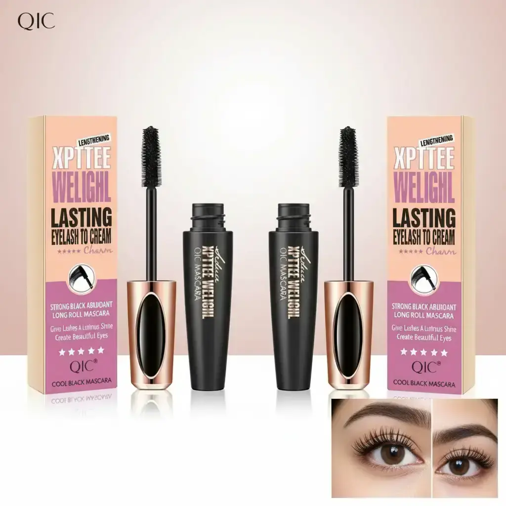 QIC Charming Volumizing Mascara, 2 Counts 9ml Waterproof Long-lasting Curling and Smudgeproof Balm Formulas in Black