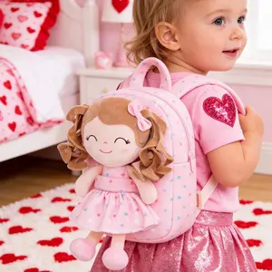 Gloveleya Valentine's Day gifts plush Backapck for girls Baby Girl Gift Detachable Plush Doll Soft Toy Christmas Present Birthday Surprise for Toddlers Cute Preschool Companion Holiday Travel Nursery School Bag Adorable Keepsake Backpack